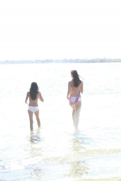 Gia & Layla in matching swim suits on the beach (100) TD