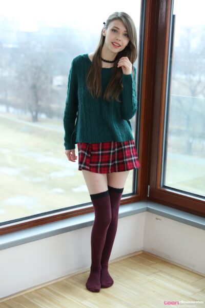 Mila Azul – sexy schoolgirl getting naked TD