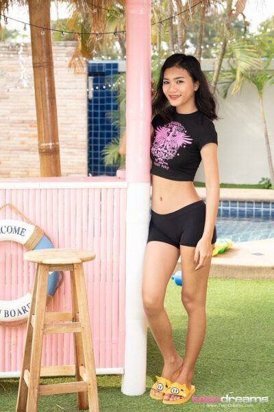Yori in black shorts enjoying the patio (105) TD